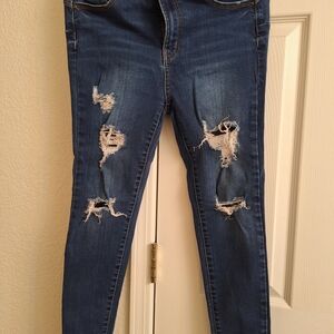 Wax Jean Dark Blue Distressed Skinny Jeans